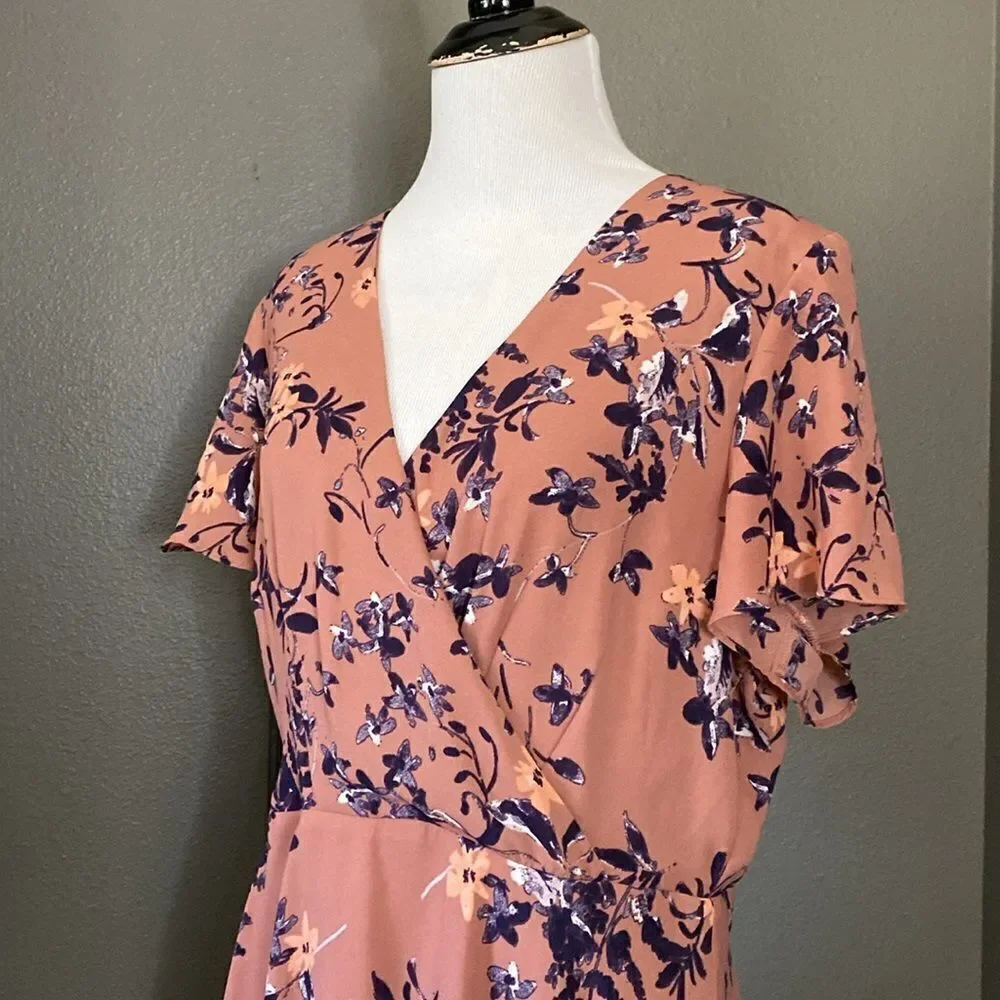 Express Shirt Sleeve Mini Dress faux Wrap front Mauve and Purple